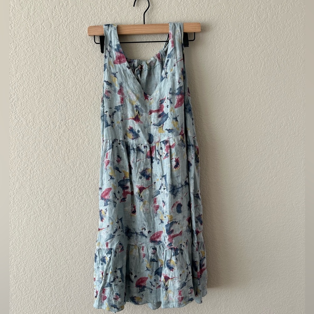 Bellambra Made in Italy Blue Linen Sleeveless V-neck Summer Dress Size S